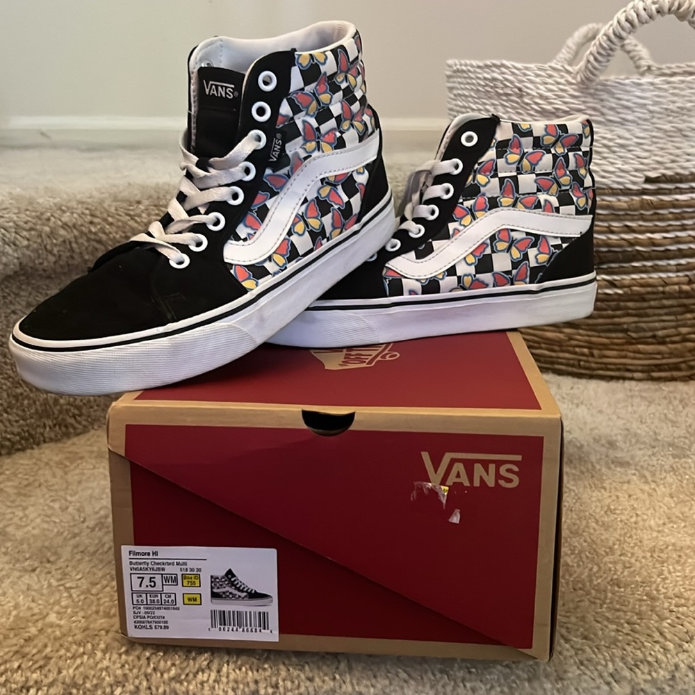 Vans Filmore Hi butterfly checkerboard high top sneakers RARE w original box 7.5